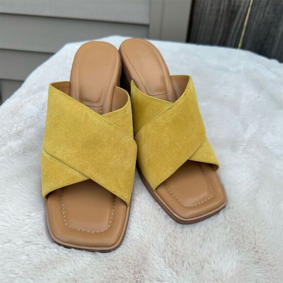 Marc Fisher Women's Barli Yellow Block Heel Sandals Size 10 - Picture 2 of 7